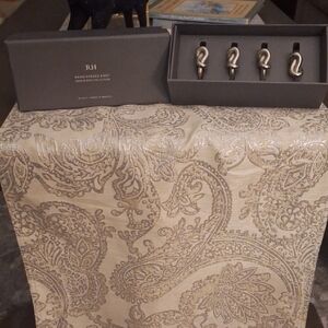 Restoration Hardware Silver and Cream Table Runner with Napkin Rings